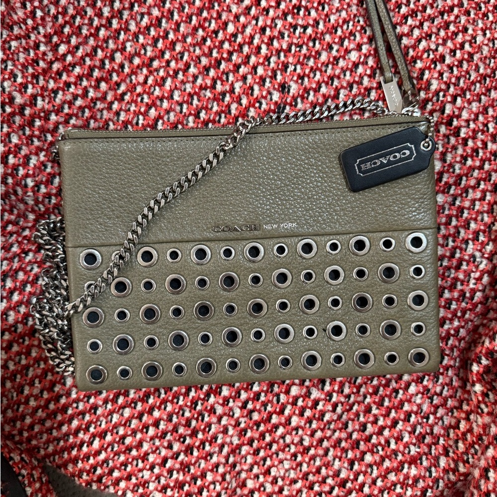 Coach Green Studded Wristlet Clutch